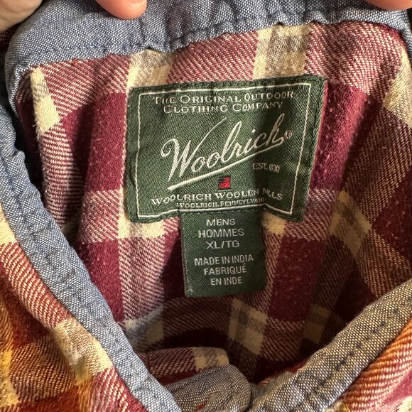 Woolrich Casual Button Down Mens XL Red Cream Plaid Rugged Flannel Shirt - Picture 6 of 6